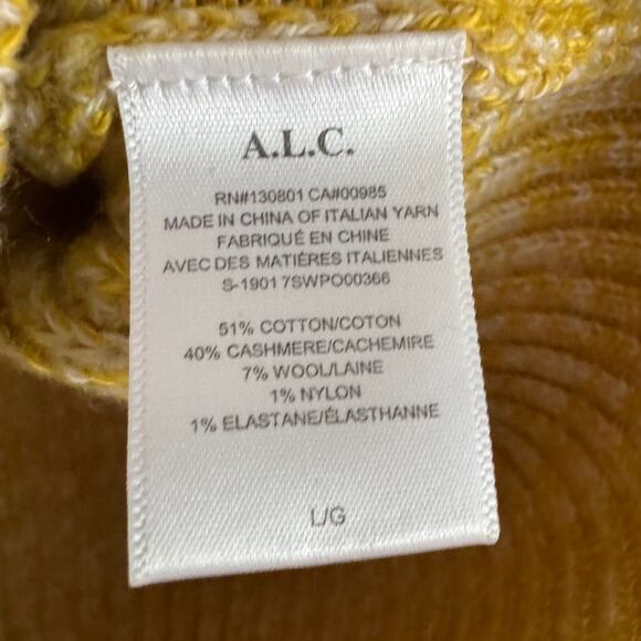 A.L.C. Yellow Ribbed Cashmere Wool Cropped Crewneck Sweater Size Large - Picture 3 of 4